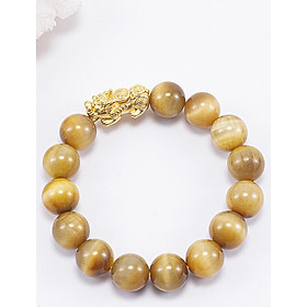Vòng Tay Phong Thủy Đá Mắt Hổ Vàng Tâm Phối Charm Tỳ Hưu Mạ Vàng 24K (12mm) Mệnh Thổ, Kim Ngọc Quý Gemstones
