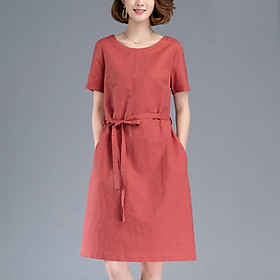Đầm linen suông nữ cổ tròn, ngắn tay thiết kế đơn giản dễ mặc mẫu mới Đũi Việt DVDA84