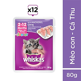 Bộ 12 túi thức ăn mèo con Whiskas vị cá thu túi 80g túi