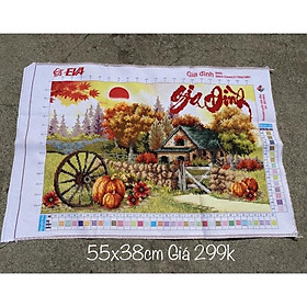 Mua Tranh thêu chữ thập gia đình ngôi nhà mùa thu 55x38cm