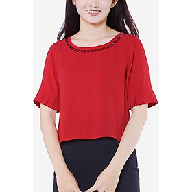 Áo kiểu cổ đính hạt tay xếp li màu đỏ The One Fashion ADB1443DO