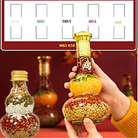 Mua Ngũ Cốc-5 loại Đậu Phong thuỷ chai Bầu Loại 1 nắp  vàng  thờ cúng( 8cm 19cm)