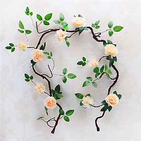 Dây hoa hồng leo giả cao cấp Anzzar loại thân cổ dài 3m bông to 12cm trang trí tường phòng khách, ban công, quán cà phê, nhà hàng, spa đẹp tự nhiên