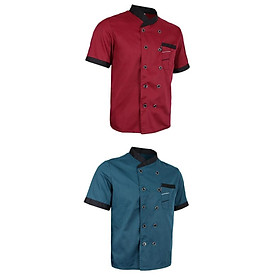 2 Piece Chef Jacket Uniform Short Sleeve Hotel Kitchen Apparel Cook Coat