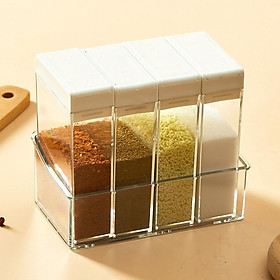 4x Multiuse Spices Jars with Storage Tray Transparent Spice Bottles Empty Box Dual Dispenser Hole Food Storage Seasoning Pots for Cabinet