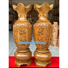 Cặp lộc bình khắc tứ quý, xuân, hạ, thu ,đông bằng gỗ bách xanh thơm nức kt cao 30cm 