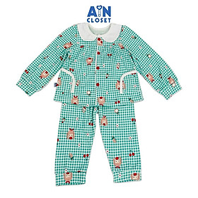 Bộ quần áo dài bé gái họa tiết Bé Caro xanh lá thun cotton - AICDBG3OWKND - AIN Closet