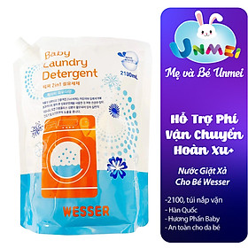 Nước Giặt Xả Wesser Hương Phấn (Powder) - Dạng Túi Tiết Kiệm Dung Tích 2100ml - Tặng 1 khăn Sữa Unmei