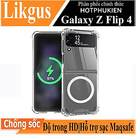 Ốp lưng chống sốc trong suốt hỗ trợ sạc Maqsafe cho Samsung Galaxy Z Flip 4 hiệu Likgus Maqsafe Magetic Case siêu mỏng 1.5mm, độ trong tuyệt đối, chống trầy xước, chống ố vàng, tản nhiệt tốt - hàng nhập khẩu