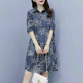 ĐẦM SUÔNG JEAN IN HOA NỔI SIÊU ĐẸP