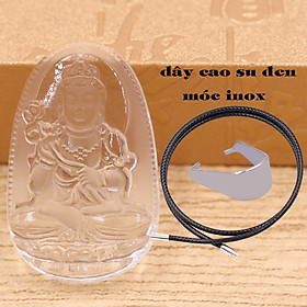 Mặt Phật Đại thế chí pha lê trắng 3.6 cm kèm móc và vòng cổ dây cao su đen, Mặt Phật bản mệnh