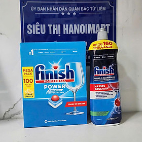 Combo Viên rửa bát Finish 100 viên + Nước làm bóng finish 750ml dùng cho máy rửa bát