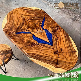 Mua Bàn cafe/ Bàn gỗ ovan ghép đối xứng hệ vân đôc đáo/ Bàn trà/ Bàn me tây nguyên tấm KE20009