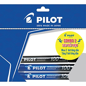 Combo Pilot 02 : 2 bút lông dầu Permanent 100 mực xanh +1  bút lông dầu Permanent 100 mực đen
