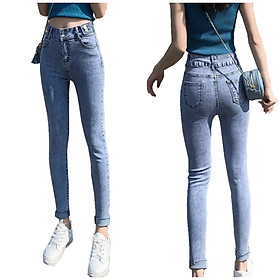 Quần jean dài BIG SIZE xanh đậm lưng 2 nút siêu cao co dãn mạnh 33300 - Dài tua lai 3940 - 35