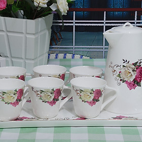 Mua Bộ tách trà khay Sứ xương Bone Porcelain (Bình 1L) (Nhiều hoa văn)
