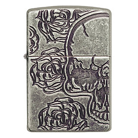 Bật Lửa Zippo 28988 - Bật Lửa Zippo Armor Skull Roses Antique Silver Plate