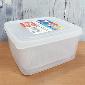 Set 02 hộp thực phẩm vuông có giá lót Nakaya 1100ml, giúp rau thịt không bị úng nước và tươi lâu hơn - nội địa Nhật Bản