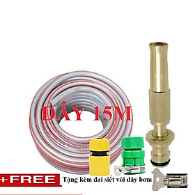 Bộ dây vòi xịt nước rửa xe, tưới cây . tăng áp 3 lần, loại 15m 206587 cút sập, + tặng đai
