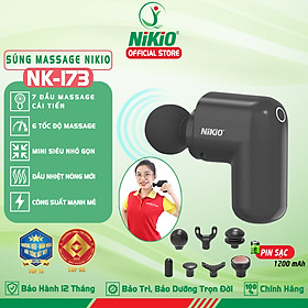 Súng Massage Cầm Tay Mini Nikio NK-173 - 6 Đầu Chuyên Dụng + 1 Đầu Nhiệt Nóng - Mát Xa Hỗ Trợ Giảm Đau Nhức Và Giãn Cơ Toàn Thân - Phù Hợp Mọi Đối Tượng, Siêu Nhỏ Gọn