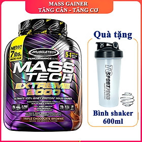 Combo Sữa tăng cân tăng cơ MASS TECH EXTREME 2000 của MuscleTech hương Chocolate hộp 3.2kg hỗ trợ tăng cân tăng cơ nhanh cho người gầy kén ăn, khó hấp thu, khó tăng cân & Bình lắc 600 ml (Màu Ngẫu Nhiên)