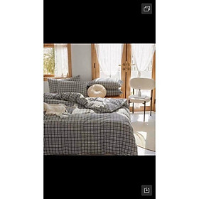 Set Cotton Living Kẻ Hàng Nhập Khẩu Cao Cấp 4 Món