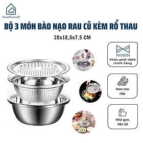 Bộ Dụng Cụ Bào Nạo Rau Củ Kèm Rổ Và Thau Bằng Inox Cao Cấp Tiện Lợi Đa Năng- Hàng Loại 1 - Chính Hãng MINIIN