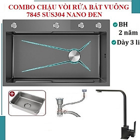 Mua Chậu rửa bát inox304 chống xước 7845 nano đen  vòi Vuông nóng lạnh  bộ xả  khay inox  dụng cụ xịt ly cốc  bình rửa bát