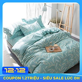 Bộ chăn ga gối cotton PL1 Lá tre xanh tặng móc khóa