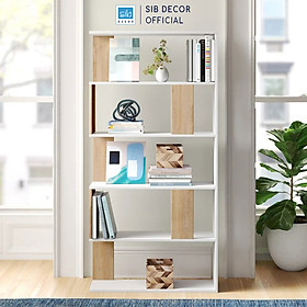 Mua Kệ Gỗ Để Sách Phá Cách Hiện Đại SIB Decor Màu Trắng Phối Vân Gỗ Sồi