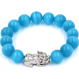 Vòng tay đá mắt mèo xanh biển 12 ly - cẩn Tỳ Hưu inox VMEXBTHT12 - hợp mệnh Thủy, mệnh Mộc