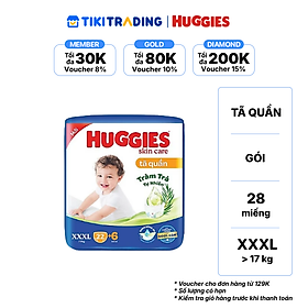 Tã/bỉm quần HUGGIES SKINCARE gói JUMBO size XXXL 22+6 miếng