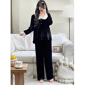 Bộ đồ bầu thu đông, bộ bầu sau sinh cao cấp chất nhung mềm phối cùng cổ ren chất thô boi thiết kế Azuno - M<58kg