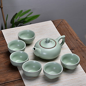 Bộ ấm tách trà gốm sứ tráng men lì basic cốc sáng tạo 7 món