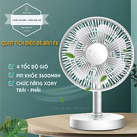 Mua Quạt Tích Điện Để Bàn F6 - 4 Tốc Độ Gió - Pin 3600mAh Siêu Khỏe - Chức Năng Xoay Trái   Phải - Có Video