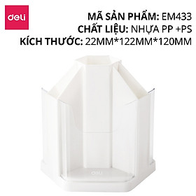 Ống Bút Xoay 360 Độ Deli - Hộp Đựng Bút Tròn Nhiều Ngăn Để Bàn Tích Hợp Giá Đỡ Điện Thoại - Tặng Kèm Sticker