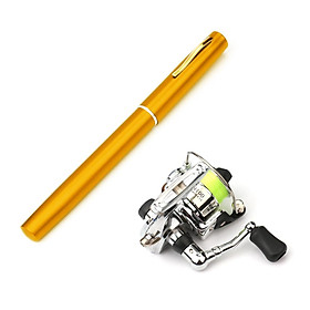 Cần câu cá mini bằng bút, nhỏ gọn, có thể bỏ túi, kết hơp cuộn dây quay-Màu Vàng-Size