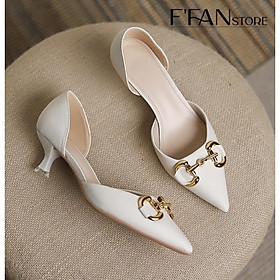 Giày Cao Gót Khoét Eo  Da Mềm Lót Êm Chân 3.5 cm - 315H8 Đính Khoá Cao Cấp FFAN STORE