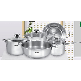 Bộ 5 nồi xửng inox 3 đáy Rainy RN-09TTK (Nắp kính)- Hàng chính hãng