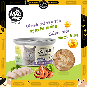 Pate Meowow cho Mèo Súp Cá Ngừ Trắng Nguyên Miếng (Lon 80g)