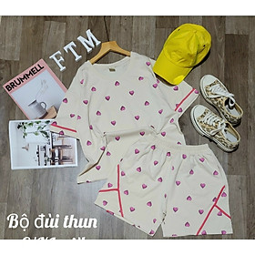 Đồ bộ bé gái, Bộ quần áo mùa hè cho bé gái hình trái tim phong cách từ 40-60kg chất cotton mềm mịn mát