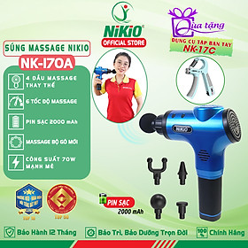 Súng (Máy) Massage Cầm Tay Nikio NK-170A - Kỹ Thuật Mát Xa Gõ Hiện Đại, Tác Động Sâu, Hỗ Trợ Giãn Cơ Toàn Thân - 4 Đầu Thay Thế, 6 Cấp Độ Mát Xa, Pin Sạc Không Dây 2000 mAh