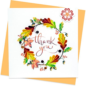 Vòng hoa cảm ơn cùng chữ "Thank you" - Thiệp giấy xoắn 15 x 15 cm - Thiệp chúc mừng nhân dịp cảm ơn