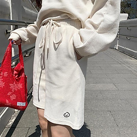 Set Bộ Nữ Hàn Quốc Dáng Rộng Chất Nỉ Tổ Ong Áo Thun Quần Short Ống Rộng Mặt Cười