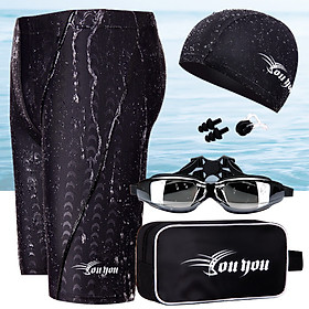 Set đồ bơi nam full 5 chi tiết kèm túi đựng, Quần bơi da cá + Kính bơi + Mũ + Bịt tai + Kẹp mũi, hàng xịn đẹp chuẩn | BN009