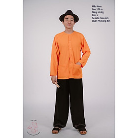 Bộ áo bà ba nam phối áo cate cam+ Quần cate đen - Có bộ bà ba Bigsize - A cam +Q đen