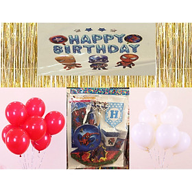 Combo 3 sét trang trí sinh nhật cho bé trai giao chữ HAPPY BIRTHDAY ngẫu nhiên chủ đề nguười nhện ( Tặng kèm hai đôi đũa trẻ em 20cm gỗ trắc )