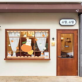 Mua Hình dán orange flower aesthetic trang trí gương cửa hàng cute 5
