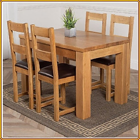 Mua Bộ bàn ăn Rustic Oak bàn 1m4  kèm 4 ghế juno sofa ( Vàng Gỗ Tự Nhiên)