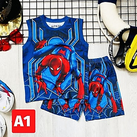 Hình ảnh Bộ đồ siêu nhân nhện 3 lỗ từ 9-46kg -quần áo sát nách bé trai vải cotton thun lạnh